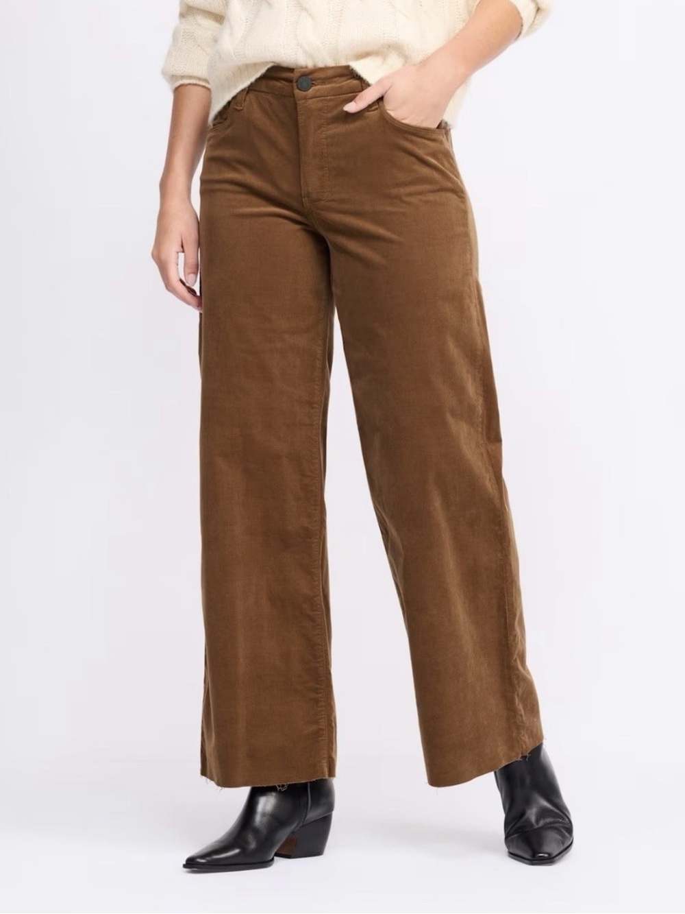 Kut From The Kloth Meg Corduroy High-Rise Wide Leg Pants Brown Cognac
